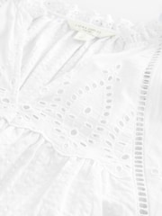 Laura Ashley White Seersucker Broderie 100% Cotton Blouse - Image 7 of 9