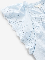 Laura Ashley Blue Seersucker Broderie 100% Cotton Blouse - Image 9 of 9
