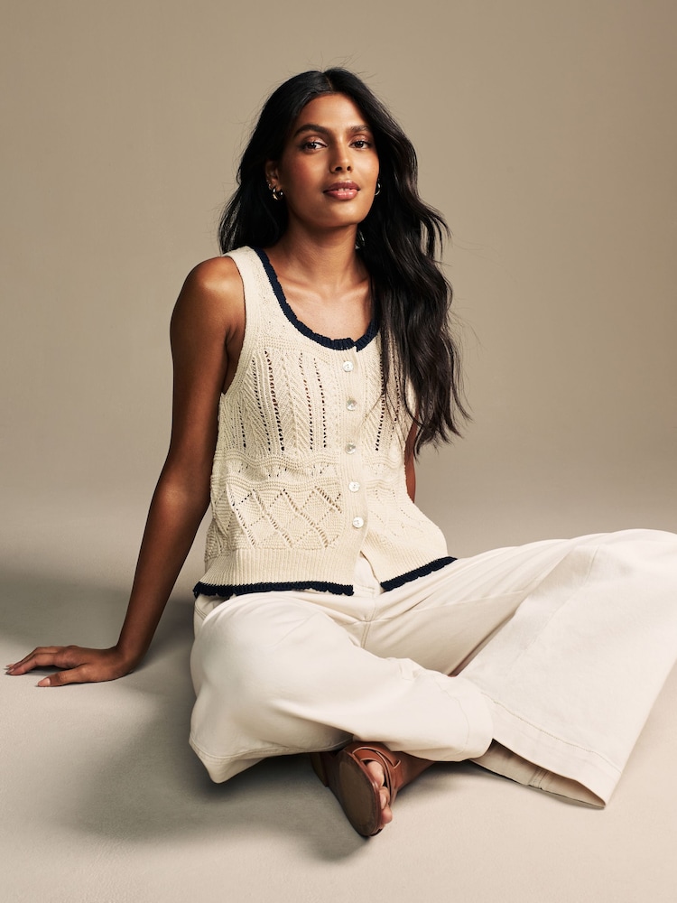 Laura Ashley Cream Crochet Knitted Top - Image 1 of 8