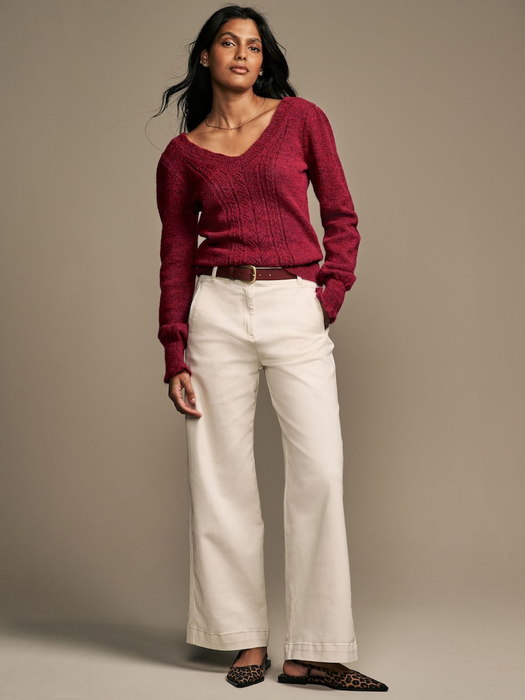 Laura Ashley Burgundy Red Pointelle V-Neck Jumper - Image 2 of 8