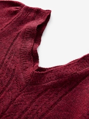 Laura Ashley Burgundy Red Pointelle V-Neck Jumper - Image 7 of 8