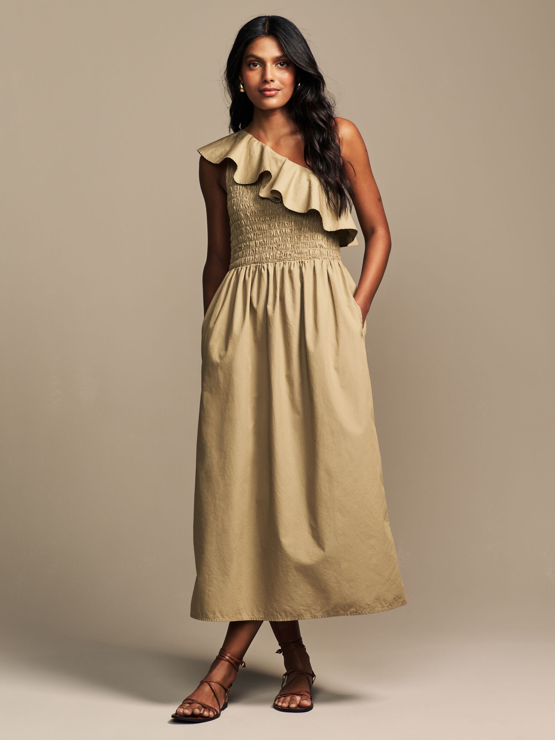 Buy Laura Ashley Khaki Green One Shoulder Ruffle 100% Cotton