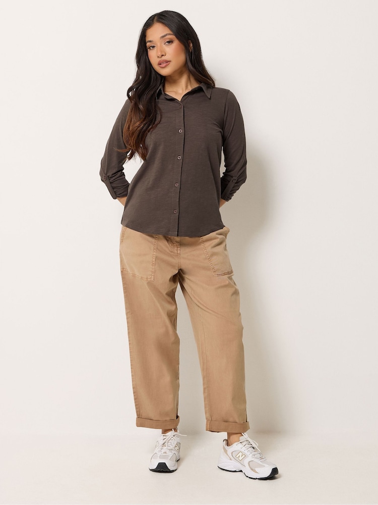 PixieGirl Petite Brown Button Cotton Shirt - Image 2 of 6 PixieGirl Petite Brown Button Cotton Shirt - Image 2 of 6