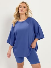 Yours Curve Blue Oversized Boxy T-Shirt - Image 1 of 4