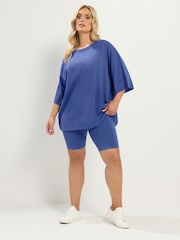 Yours Curve Blue Oversized Boxy T-Shirt - Image 2 of 4