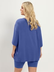 Yours Curve Blue Oversized Boxy T-Shirt - Image 3 of 4