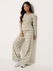 PixieGirl Petite Brown Stripe Cotton Button Top & Wide Leg Trousers Set - Image 1 of 6