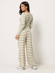 PixieGirl Petite Brown Stripe Cotton Button Top & Wide Leg Trousers Set - Image 3 of 6