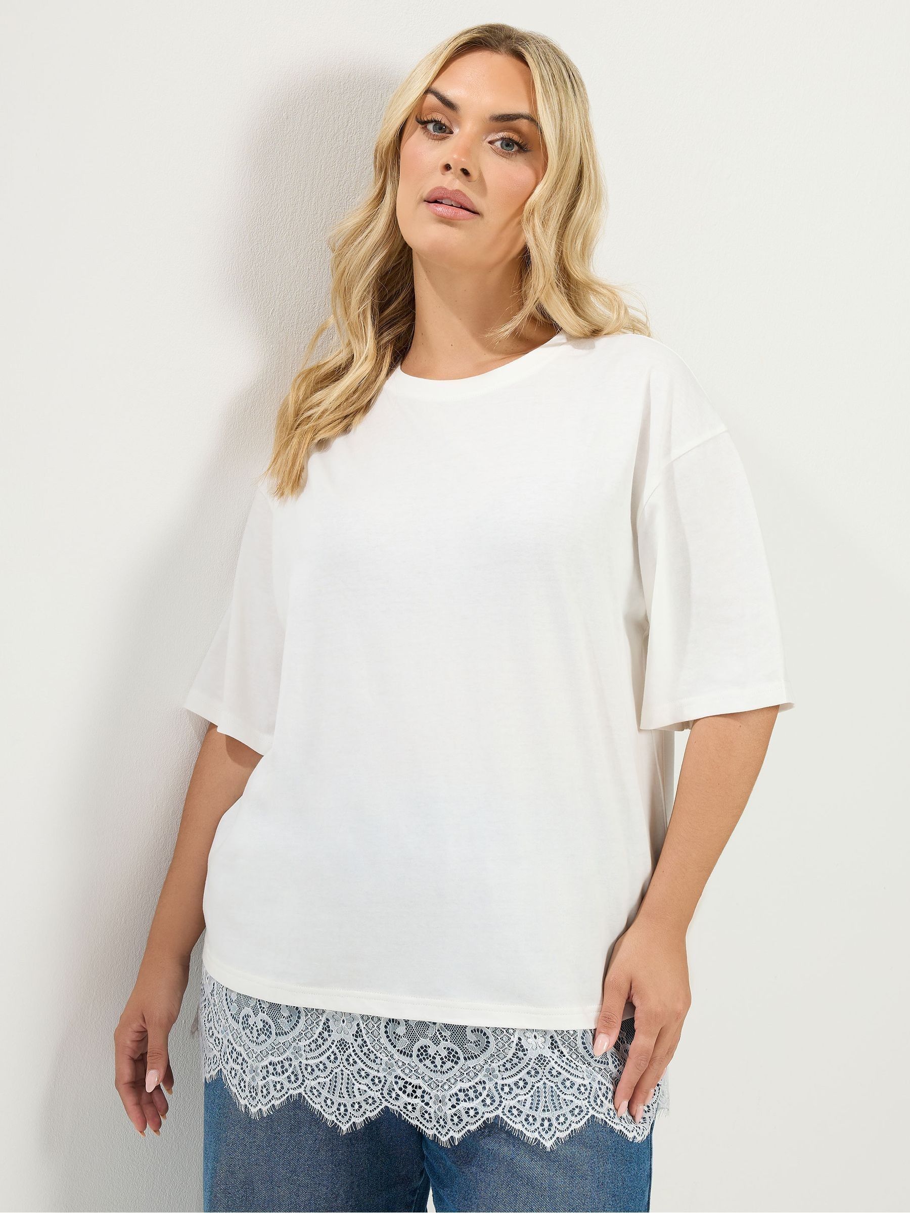 Yours Curve Women's White Lace T-Shirt
