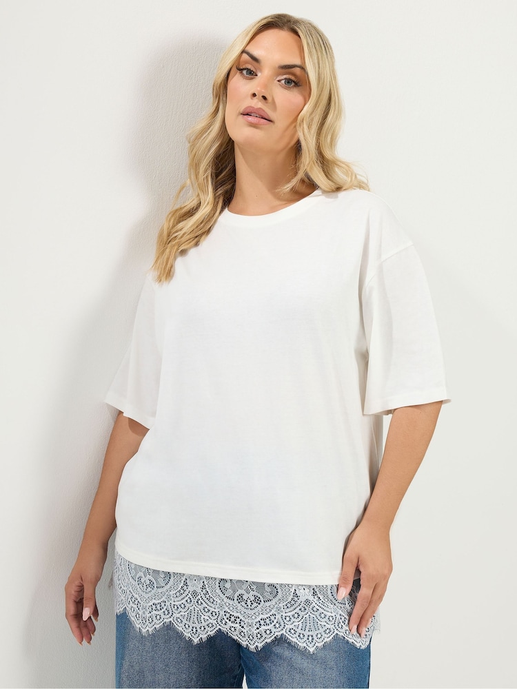 Yours Curve White Lace T-Shirt - Image 1 of 4
