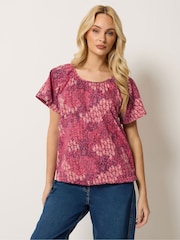 M&Co Purple Patchwork Scoop Neck Top - Image 1 of 5