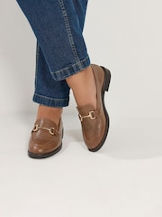 Yours Curve Brown Extra Wide Fit Snaffle Trim Leather Loafers - Image 1 of 5