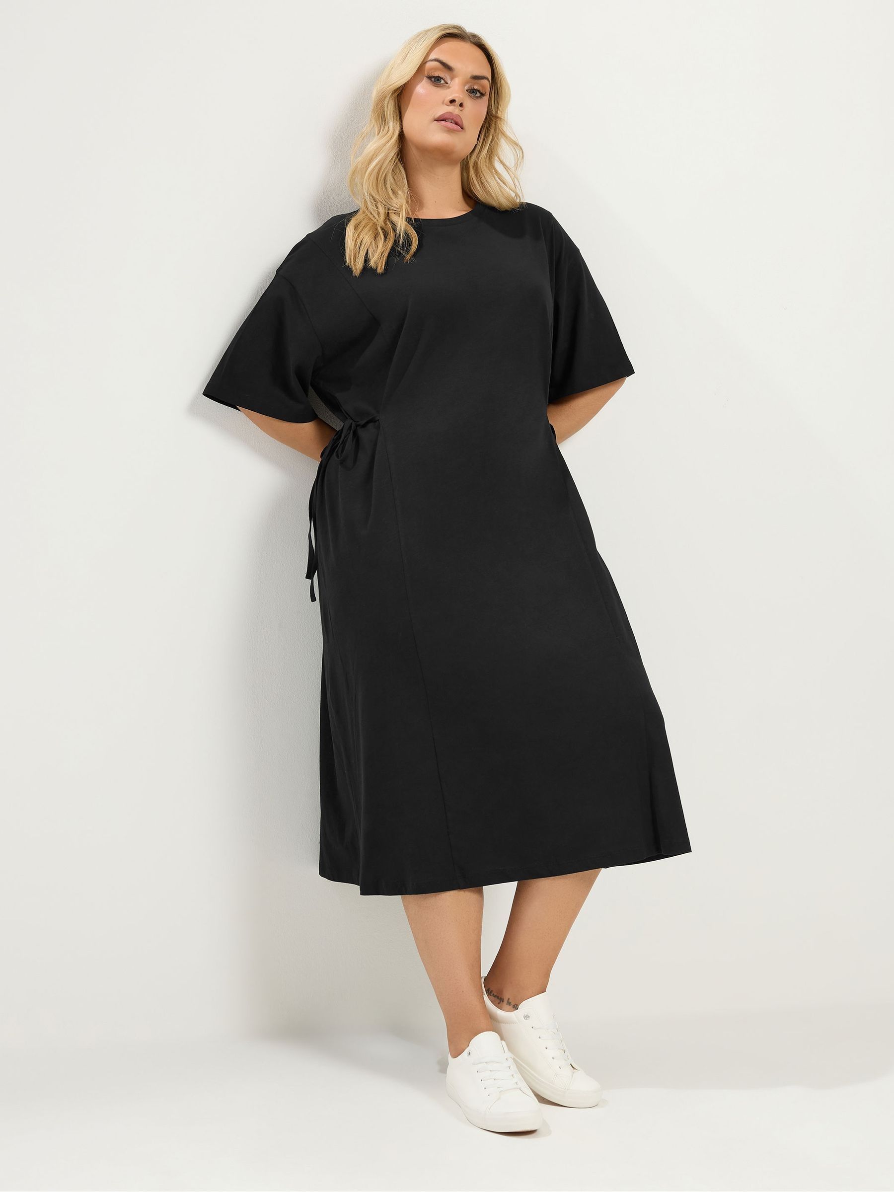 Yours Women's Black Front Tie Midi T-Shirt Dress In | Size: 34/36 - Image 1