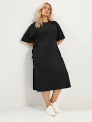 Yours Curve Black Front Tie Midi Dress - Image 1 of 4
