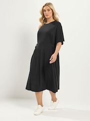 Yours Curve Black Front Tie Midi Dress - Image 2 of 4