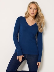 Long Tall Sally Blue Knitted Crew Neck Jumper - Image 1 of 5