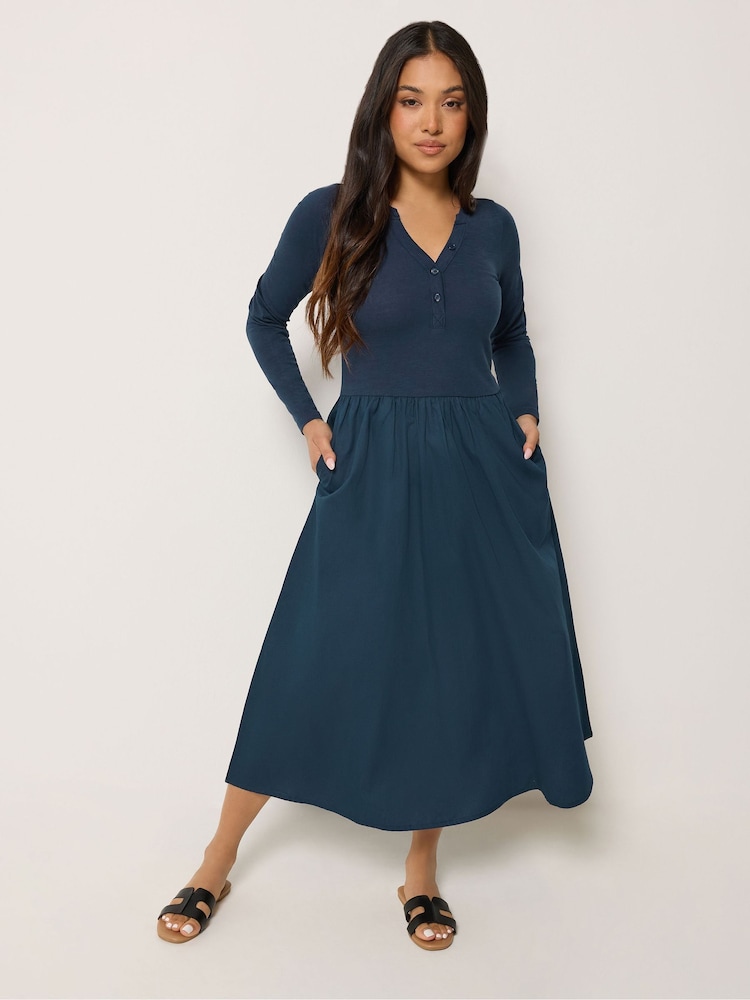 PixieGirl Petite Blue Henley Cotton Midi Dress - Image 2 of 6