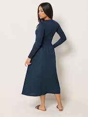PixieGirl Petite Blue Henley Cotton Midi Dress - Image 3 of 6