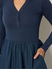 PixieGirl Petite Blue Henley Cotton Midi Dress - Image 4 of 6