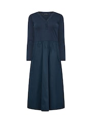 PixieGirl Petite Blue Henley Cotton Midi Dress - Image 5 of 6