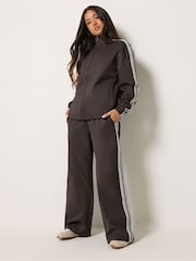 PixieGirl Petite Brown Side Striped Wide Leg Joggers - Image 1 of 6