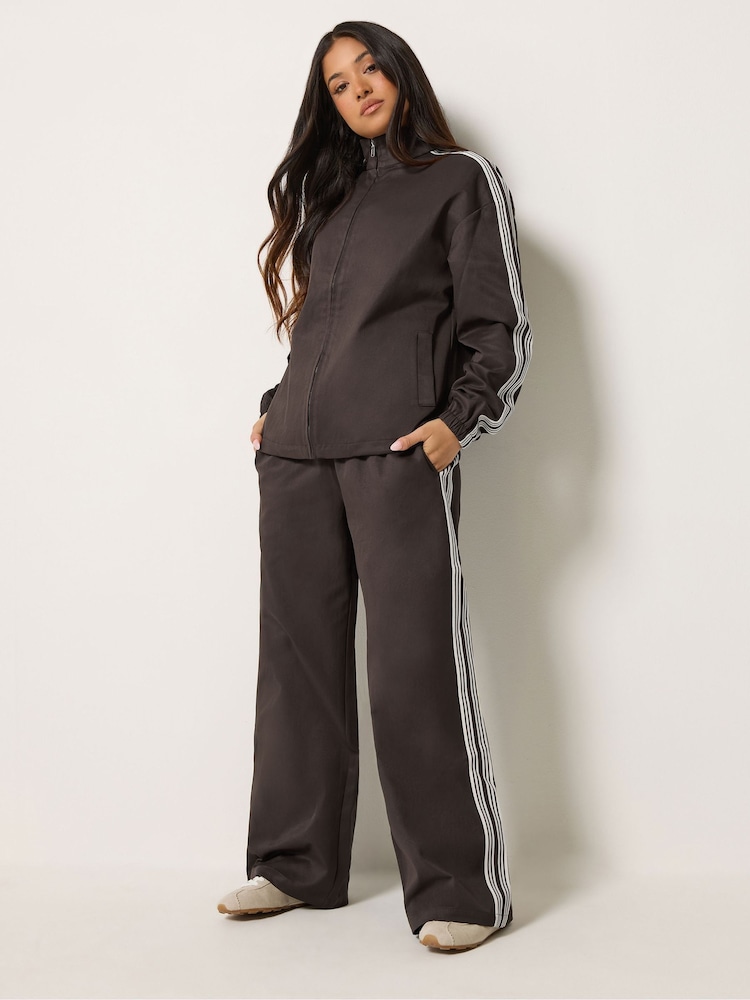 PixieGirl Petite Brown Side Striped Wide Leg Joggers - Image 1 of 6 PixieGirl Petite Brown Side Striped Wide Leg Joggers - Image 1 of 6