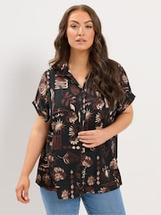 Yours Curve Black Textured Shirt - Image 1 of 4