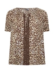Yours Curve Brown Leopard Crochet Tie Front Top - Image 5 of 6