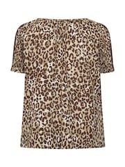 Yours Curve Brown Leopard Crochet Tie Front Top - Image 6 of 6