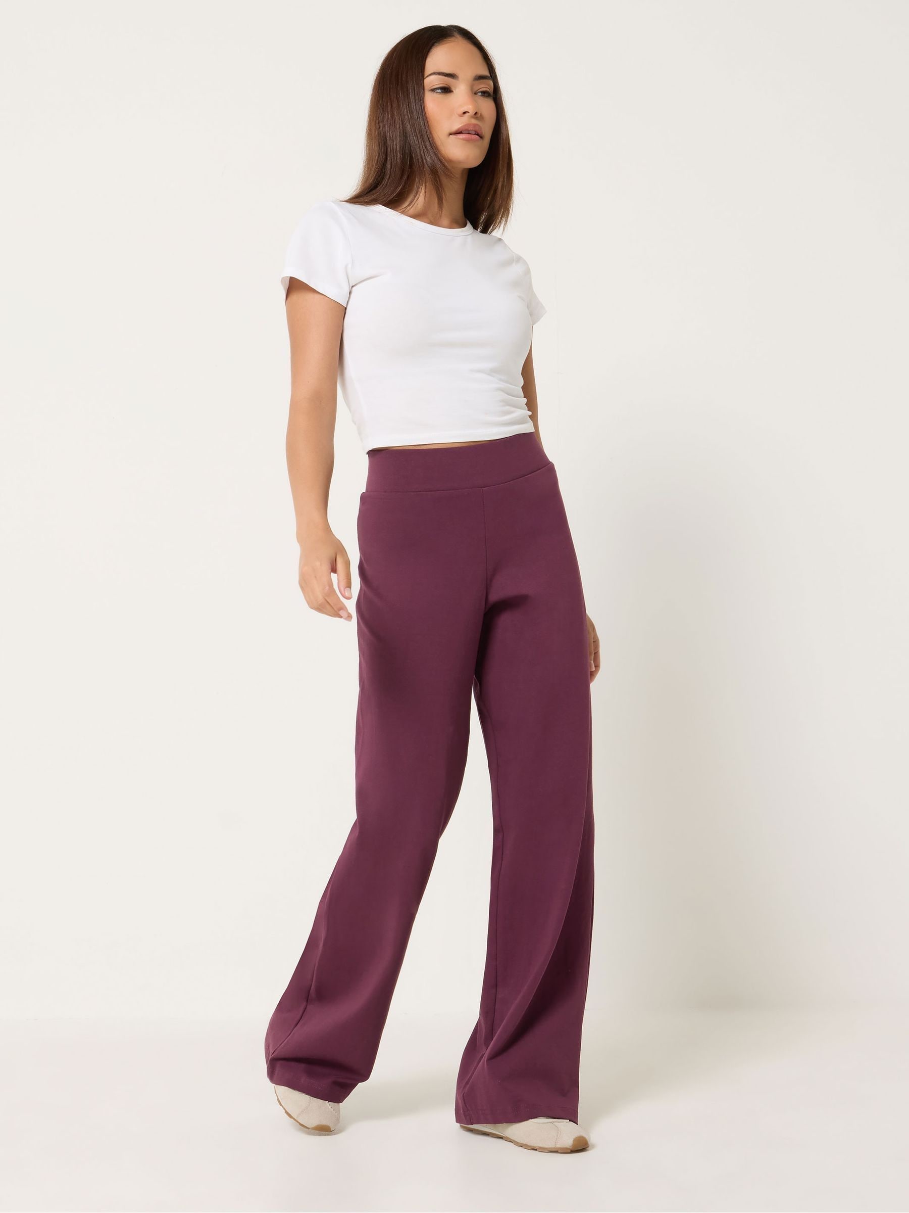 Pixiegirl Women's Burgundy Petite Wide Leg Yoga Pants In Small - Image 3