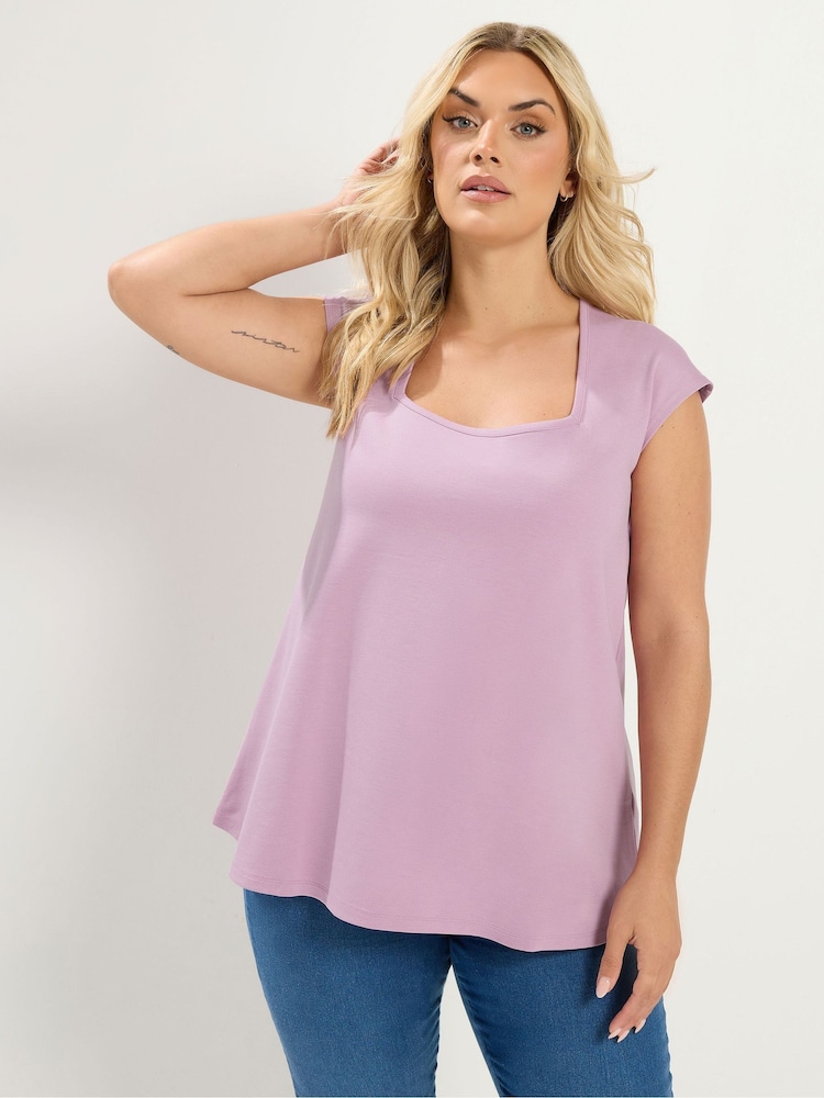 Yours Curve Pink Cap Sleeve Top - Image 1 of 6 Yours Curve Pink Cap Sleeve Top - Image 1 of 6