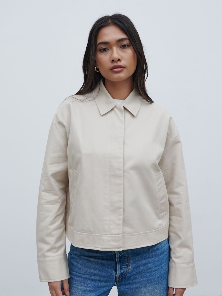 Pretty Lavish Stone Isla Cropped Trench Coat - Image 1 of 4 Pretty Lavish Stone Isla Cropped Trench Coat - Image 1 of 4