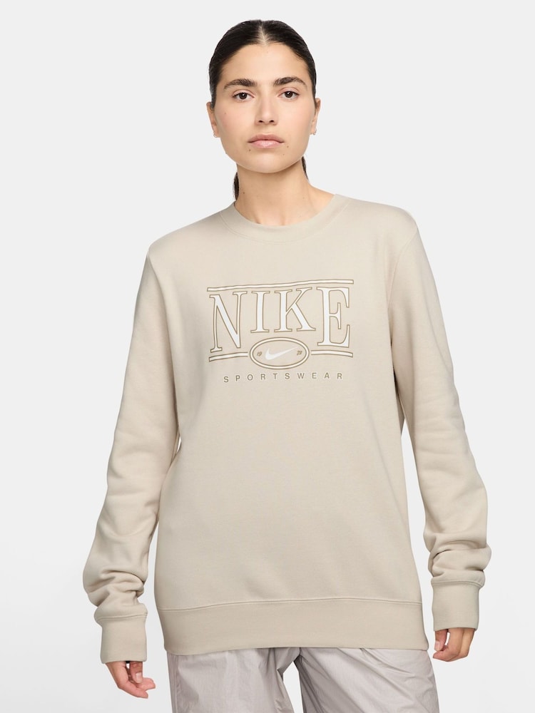 Nike Light Wood Natural Sportswear Club Fleece Logo Crew-Neck Sweatshirt - Image 1 of 3