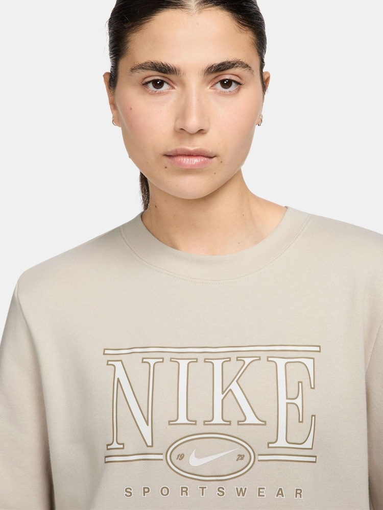 Nike Light Wood Natural Sportswear Club Fleece Logo Crew-Neck Sweatshirt - Image 3 of 3