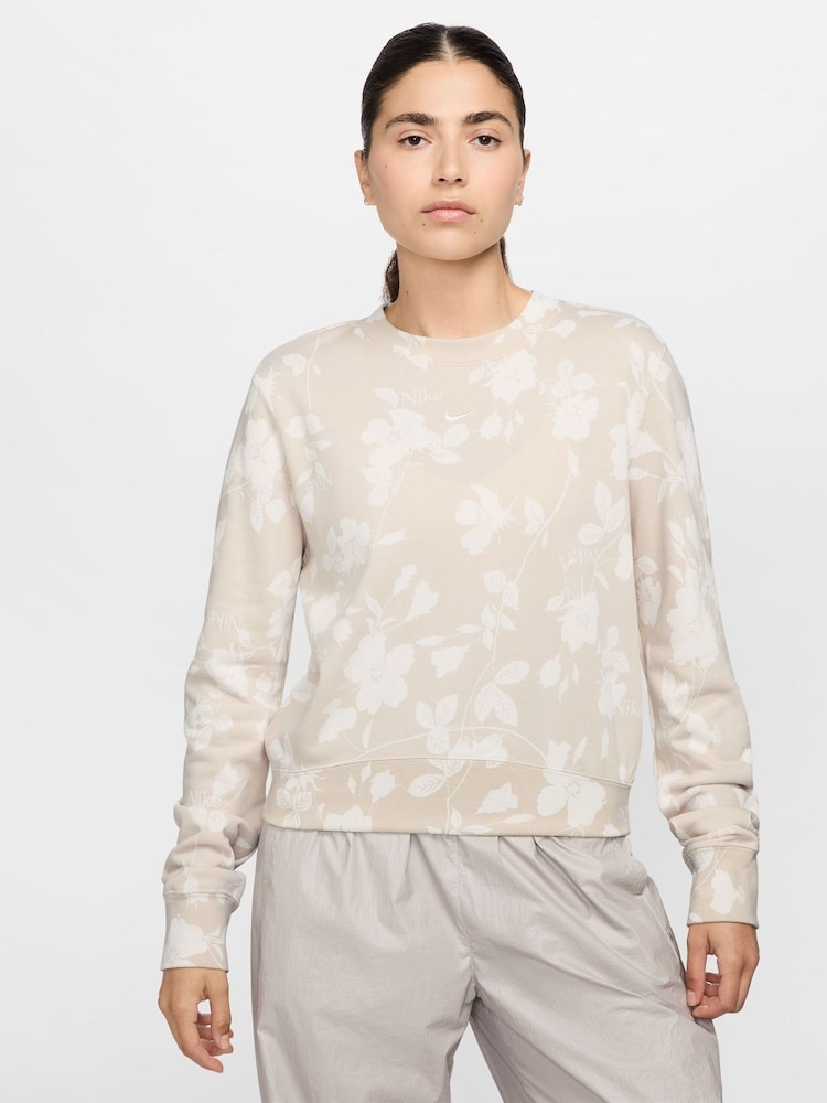 Nike Light Wood Natural Sportswear French Terry Floral Print Crew-Neck Sweatshirt - Image 1 of 3