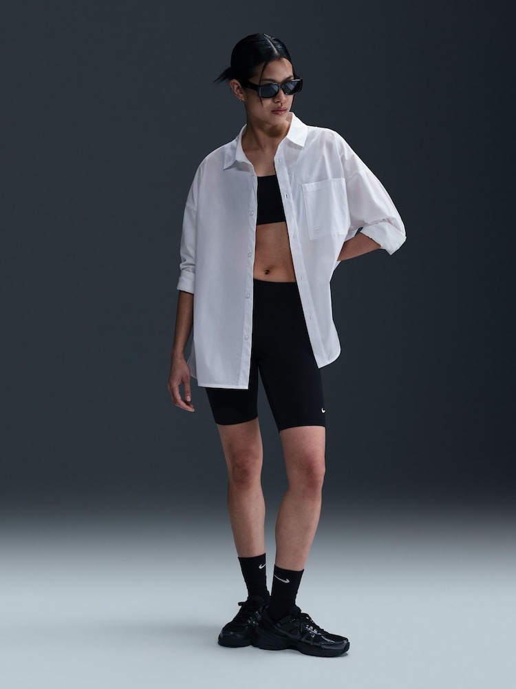 Nike White Oversized Long Sleeve Poplin Button-Up Shirt - Image 1 of 5