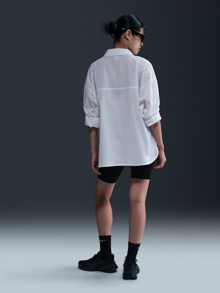 Nike White Oversized Long Sleeve Poplin Button-Up Shirt - Image 2 of 5