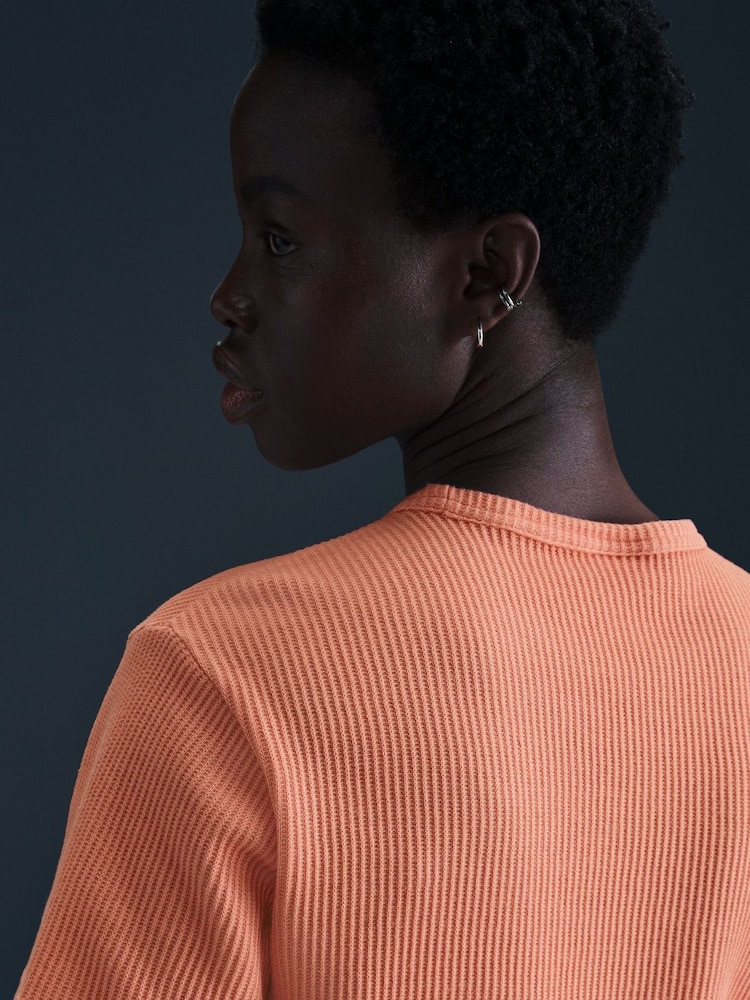 Nike Apricot Orange Sportswear Chill Waffle Loose Short Sleeve Top - Image 6 of 6