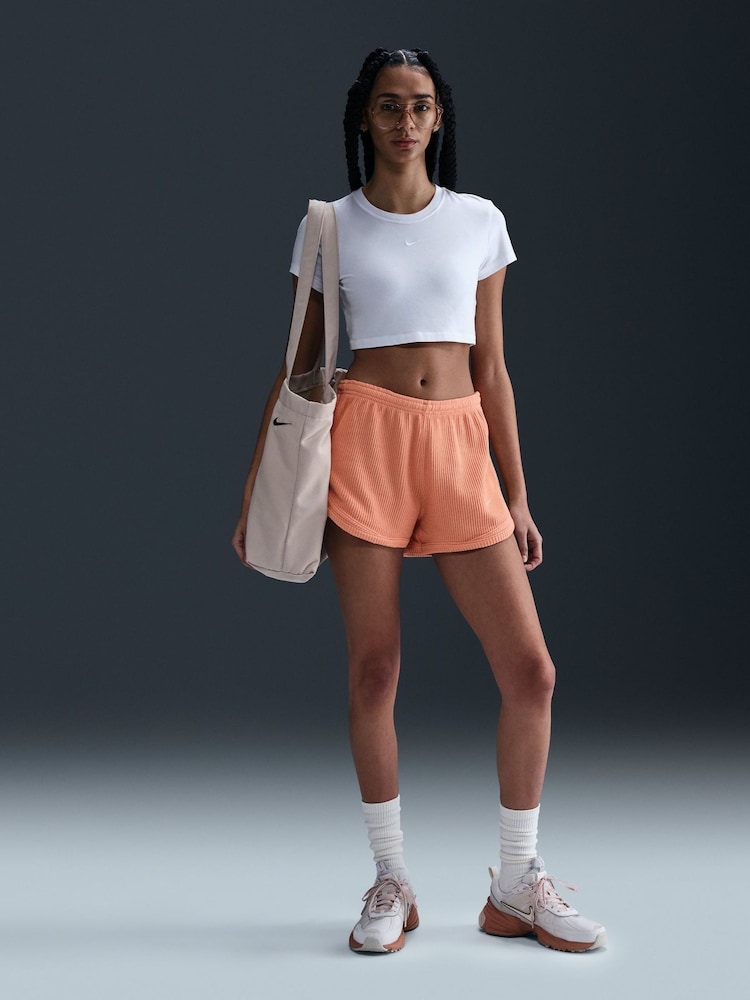 Nike Apricot Orange Sportswear Chill Knit Mid-Rise Waffle 3" Shorts - Image 1 of 5 Nike Apricot Orange Sportswear Chill Knit Mid-Rise Waffle 3" Shorts - Image 1 of 5