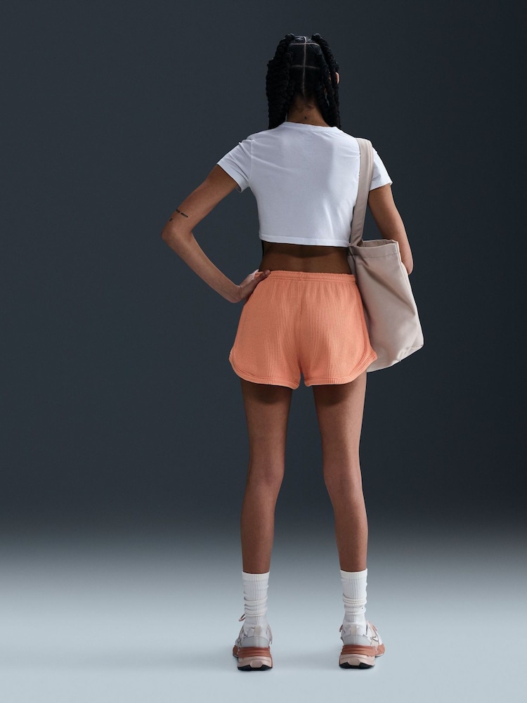 Nike Apricot Orange Sportswear Chill Knit Mid-Rise Waffle 3" Shorts - Image 2 of 5 Nike Apricot Orange Sportswear Chill Knit Mid-Rise Waffle 3" Shorts - Image 2 of 5
