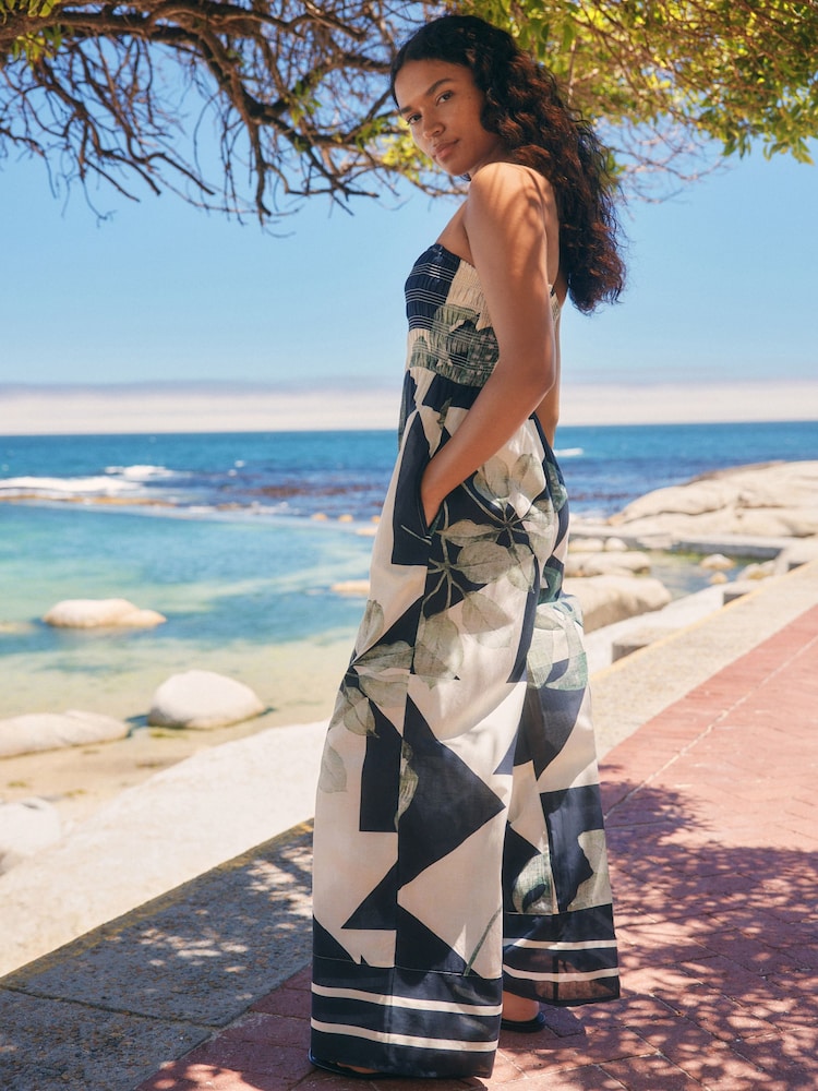 Monochrome Shirred Bandeau Jumpsuit - Image 1 of 9