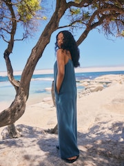 Blue Double Cloth 100% Cotton Jumpsuit - Image 2 of 6