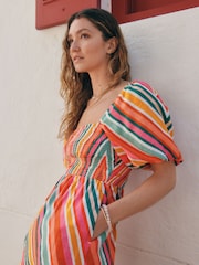 Multi Bright Puff Sleeve Off Shoulder Midi Dress - Image 5 of 9