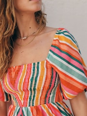 Multi Bright Puff Sleeve Off Shoulder Midi Dress - Image 6 of 9