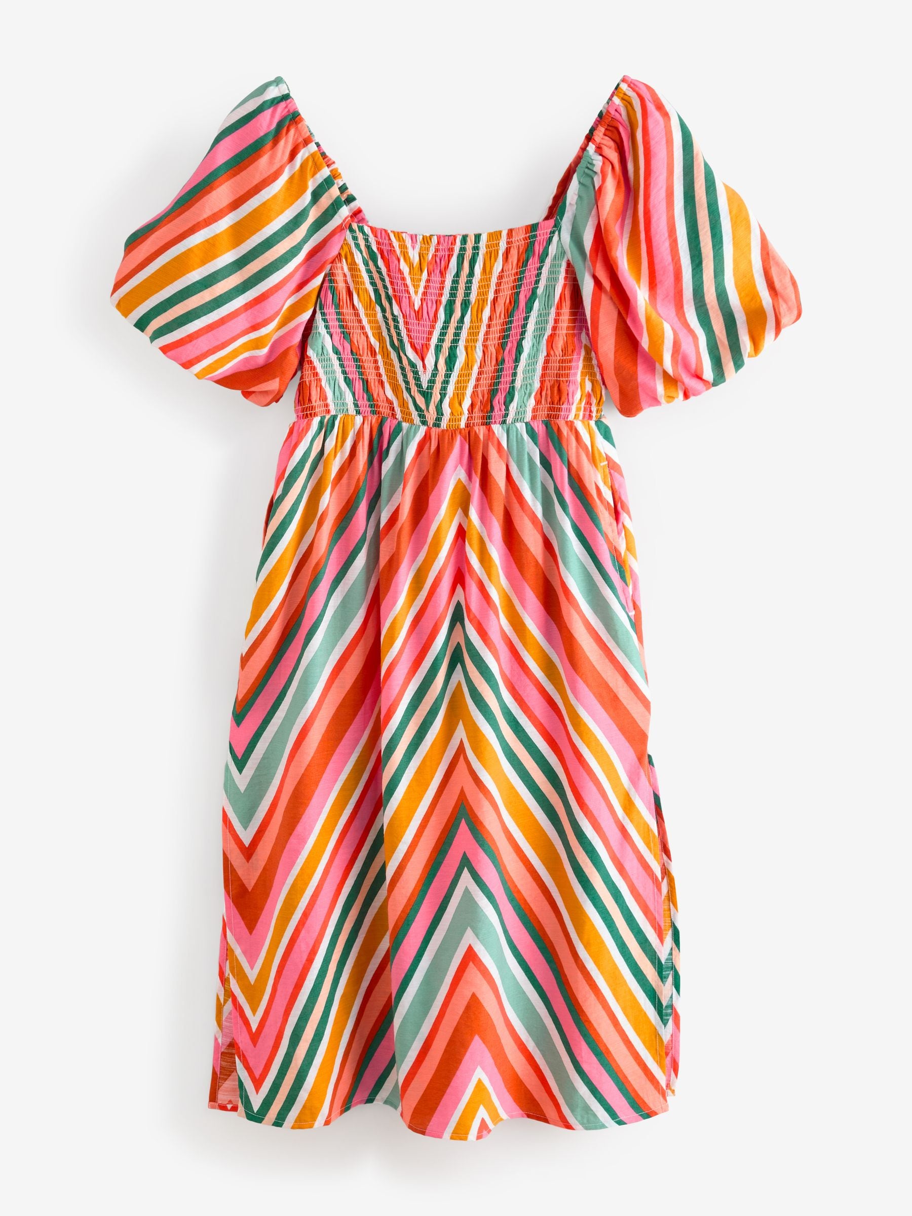 Buy Multi Bright Puff Sleeve Off Shoulder Midi Dress from