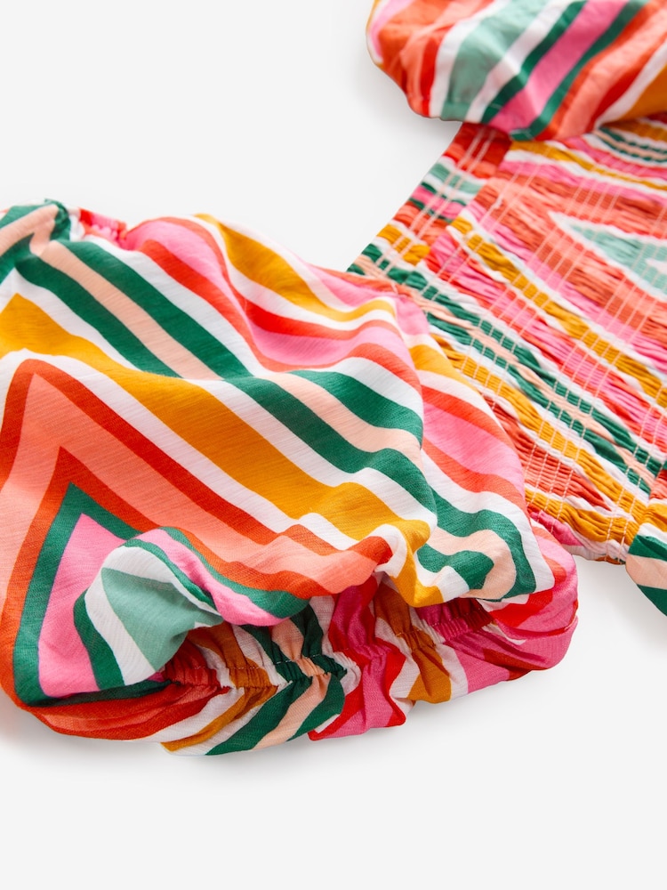 Multi Bright Puff Sleeve Off Shoulder Midi Dress - Image 9 of 9
