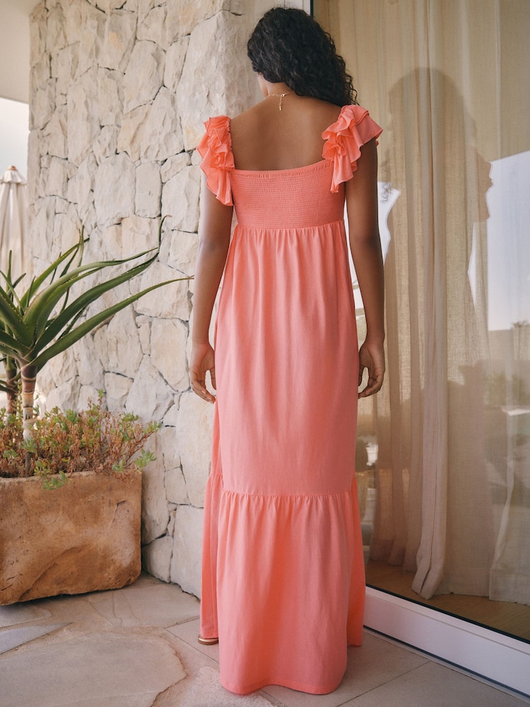 Pink Ruffle Sleeve Midi Dress - Image 2 of 7 Pink Ruffle Sleeve Midi Dress - Image 2 of 7