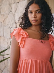 Pink Ruffle Sleeve 100% Cotton Midi Dress - Image 3 of 7