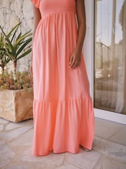 Pink Ruffle Sleeve 100% Cotton Midi Dress - Image 4 of 7