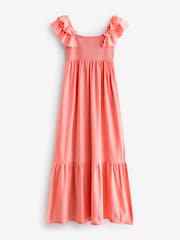 Pink Ruffle Sleeve 100% Cotton Midi Dress - Image 5 of 7